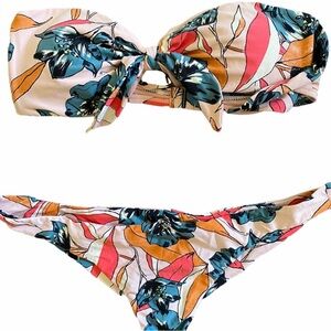 Pink Floral Billabong Bikini with Bow Tie Bandeau w/Straps
